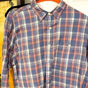 Faherty Coral and Gray Plaid Shirt